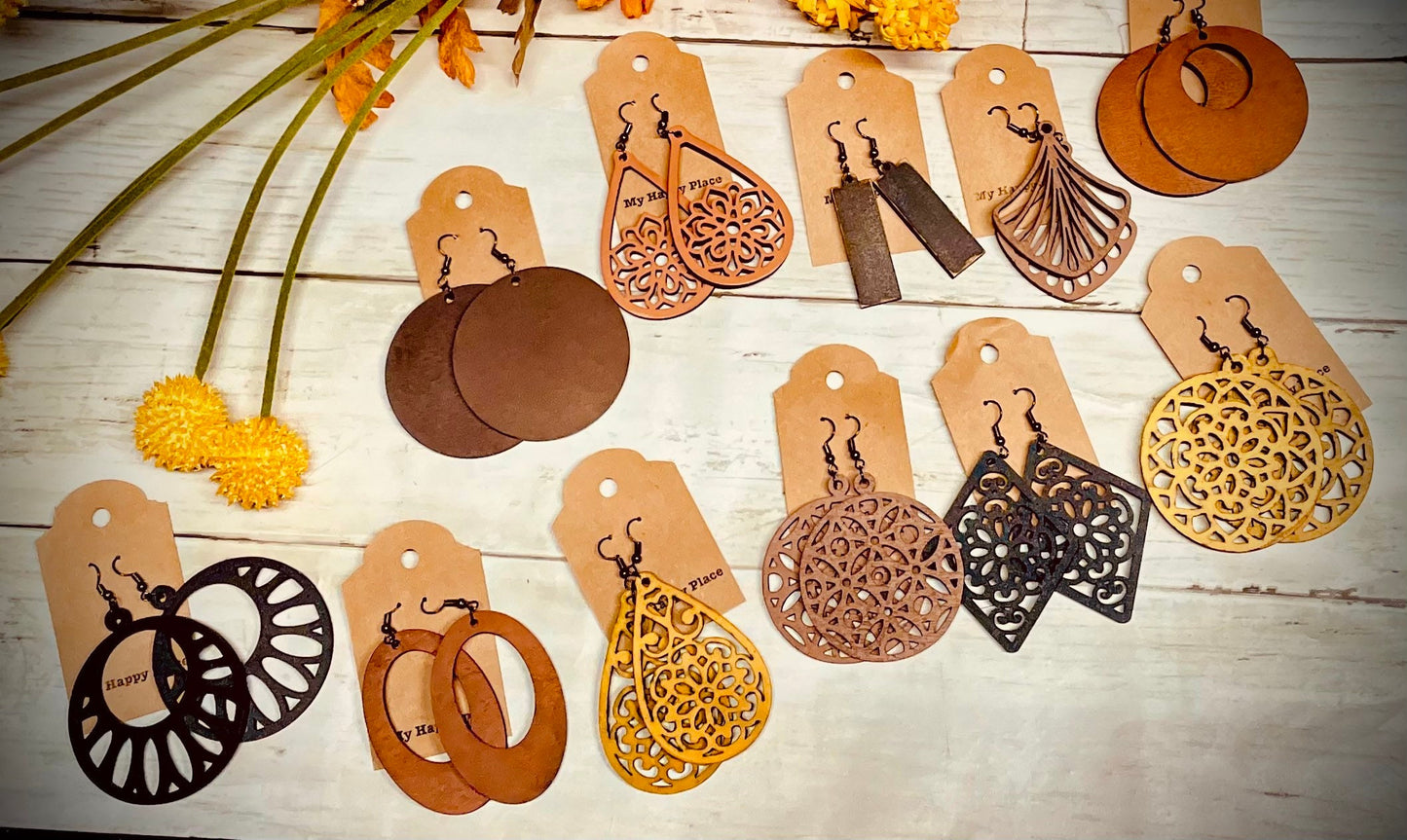 Fall wooden earrings round floral