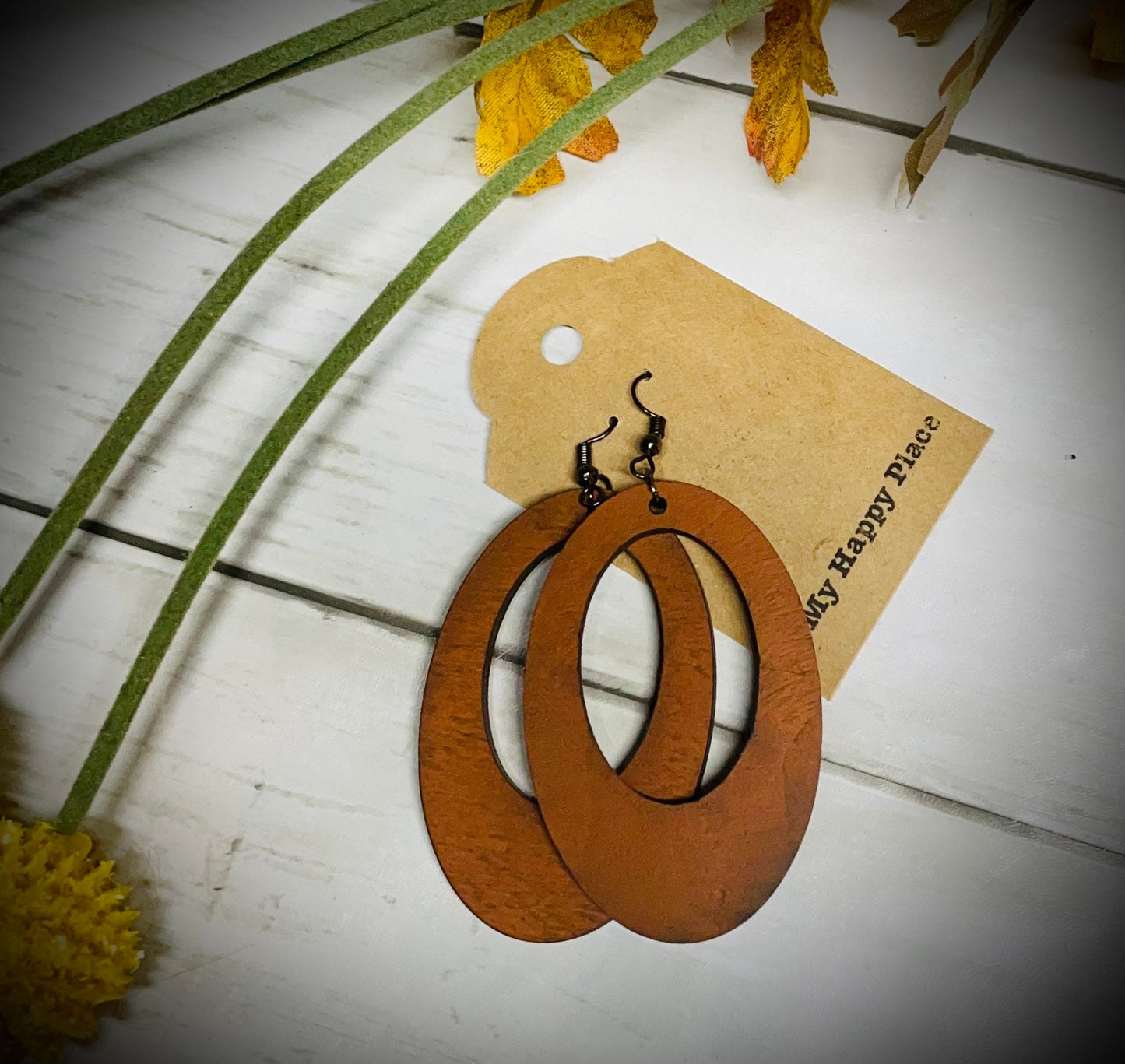 Fall wooden earrings simple open oval