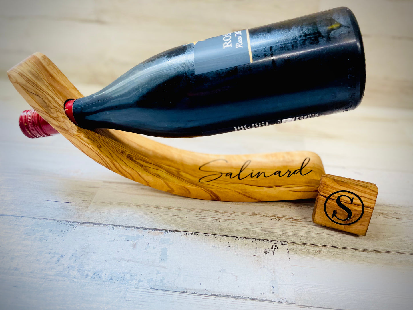 Custom olive wood wine holder and stopper