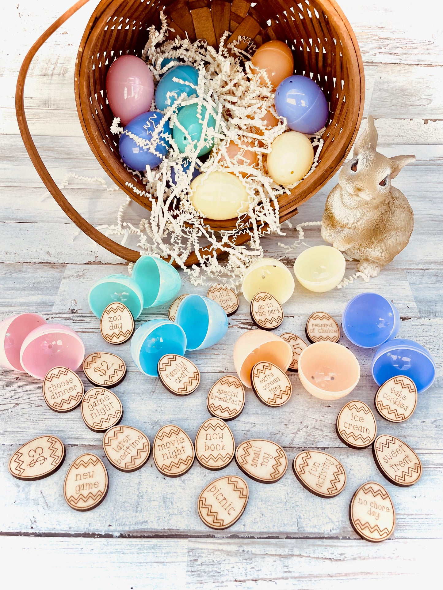 Easter egg basket tokens redeemable and reusable reward coins