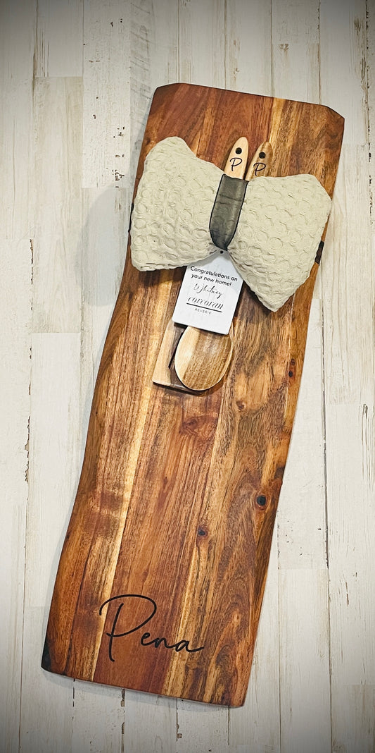 Live edge acacia hardwood charcuterie board